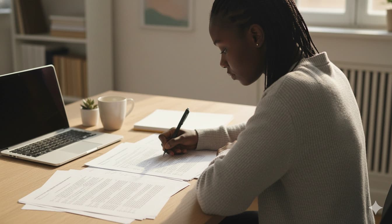 Student reviewing scholarship letter and tuition invoiceStudent Visa
